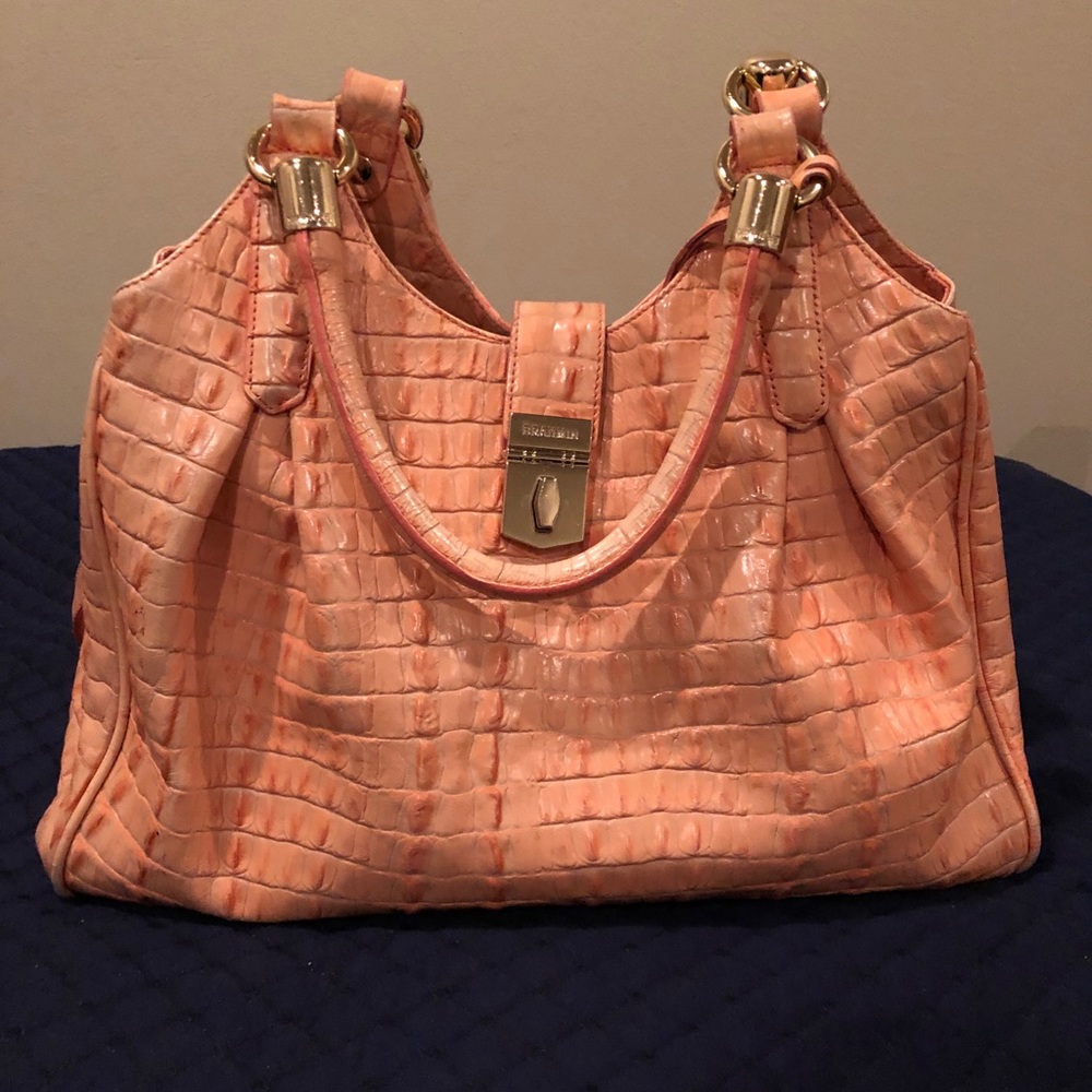 Brahmin salmon colored faux crocodile purse